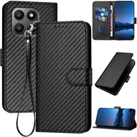Wigento Handyhülle Für Honor 400 Smart Carbon Design Kunstleder Schutz Hülle Schwarz, Carbon-Optik Hülle mit Kartenfach und Standfunktion