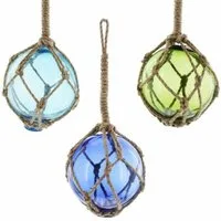 Home-trends24.de Dekohänger Glaskugel Netz Hänge Deko Garten Terrasse Kugel Deko Grün Blau Glas