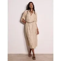 Apricot Hemdblusenkleid Geometrisches, schimmerndes, besticktes Midikleid (Stoffgürtel) Gürtel im Lieferumfang enthalten