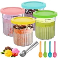 OSTWOLKE Eisbereiteraufsatz 4 x Behälter für Ninja Creami Deluxe Pints Eisbehälter für NC500 NC501, 680ML Auslaufsiche Eiscremebehälter mit Deckel