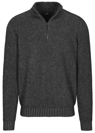 COMMANDER Finest Clothing - Zip Troyer Pullover, gemustert winter grey mel. - Gr. - XL