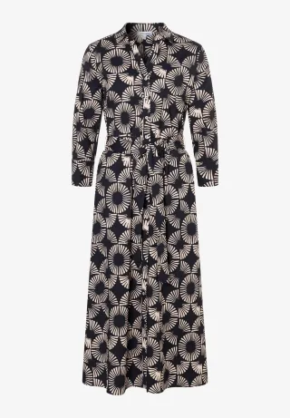 MORE & MORE - langes Hemdblusenkleid mit Print schwarz - Gr. - 36