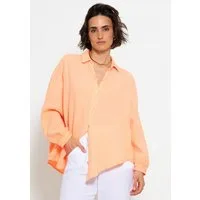 SASSYCLASSY Longbluse Oversize Musselin Bluse Damen kurz Langarm Elegant Hemdbluse lang aus Baumwolle mit V-Ausschnitt, One Size (Gr. 36-48)