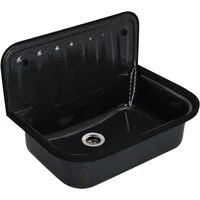 Tuganna Waschbecken Granit Optik, Stahl Ausgussbecken emailliert ca. 51x33x37cm, Spülbecken, Waschbecken