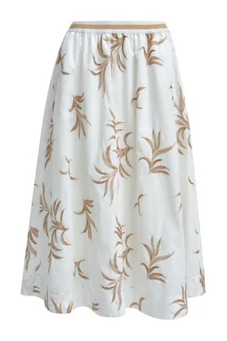 Milano Italy - wide Midiskirt w elastic waist white print - Gr. - 44