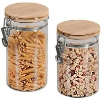KESPER® Vorratsglas Aufbewahrungsglas mit Deckel, Bambus, Glas, (Set, 2-tlg), mit Metallverschluß, Set: 900 und 1100 ml