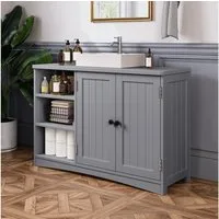 Bealife Waschbeckenunterschrank Badezimmerschrank 90 x 30 x 60 cm, mit 2 Türen, 5 Fächern