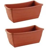 HAC24 Pflanzkübel Pflanzschale Blumenkasten Blumentopf Pflanzentopf (2 St), Eckig aus Kunststoff Terracotta 26 x 13 cm