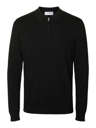 SELECTED MEN - SLMBERG LS HALF ZIP POLO NOOS Black - Gr. - L
