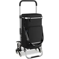 ELONEO Einkaufstrolley Treppensteiger, mit separater Kühltasche, klappbar, 43 l, 3+3 Rad-System, abnehmbare Tasche mit Schultergurt, extrem leicht