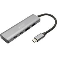 USB-C 4-Port 2x USB A + 2x USB-C, USB-Hub silber