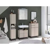 moebel-dich-auf Badmöbel-Set VENEZIA, (inklusive LED-Beleuchtung, kaschmir Spiegelschrank WBU optional mit Hoch-/Highboard), Metall Füße