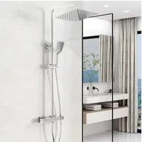 duschspa Duschsystem 20/30cm eckig Regenduschset mit Kopfbrause, 2 Strahlart(en), Wandmontage mit Thermostat Regendusche Chrom/Schwarz Quadratisch