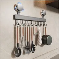 FOUORTUNATE-BEE Hakenleiste Hakenleiste Küche ohne Bohren mit Saugnapf 12 Haken 60cm, (Abnehmbare rostfreie Hakenleiste für Küchenutensilien)