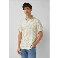 s.Oliver Kurzarmshirt Polo-Shirt Poloshirt mit All-over-Print und Flammgarnstruktur
