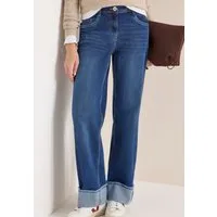 CECIL 5-Pocket-Jeans Style NEELE Wide Leg Washed-Look Jeans mit Aufschlag