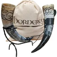 hornerey Bierkrug Trinkhorn "Floki's Horn", Set mit Ständer und Gürtelhalter, 3-tlg.