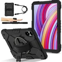 Wigento Tablet-Hülle Für Xiaomi Redmi Pad Pro 12.1 Robot Silikon Hybrid PC Hülle Schwarz, Hybrid Schutzhülle Smart Case Cover mit Schultergurt