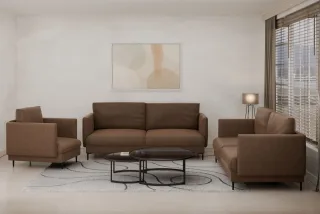 Sofaset Designersofas HELMER 3-2-1 Stoff Vibe Braun