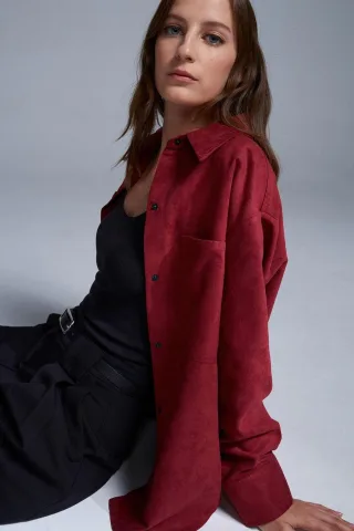 Damen Faux-Suede Relaxed Shirt
