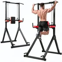 ZAISZE Kraftstation Power Tower Multifunktionale Kraftstationen für Zuhause, (Fitnessstation, Ergonomisch Kraftstation - mit Klimmzugstange, 9-fach Höhenverstellung, Dip-Station Klimmzugstange Freistehend), 163–243 cm, Elastikband, Klimmzugstange Fre