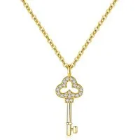 Runde Perlé Kette mit Anhänger Kette mit kleinem Schlüssel Anhänger, Zirkonia Steinchen, 925 Sterling Silber, 18K Gold (inkl. Geschenkverpackung)