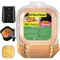 SURFOU Backpapier für Heißluftfritteuse-3–5L, Air Fryer Backpapier 16 cm-100/200 Stück, Antihaft & ölfestes Backpapier – Ø16 cm, Höhe 4,5 cm, Quadratisch
