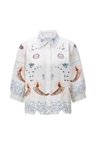 Rich & Royal - Embroidery Linen Mix Blouse pearl white - Gr. - 42