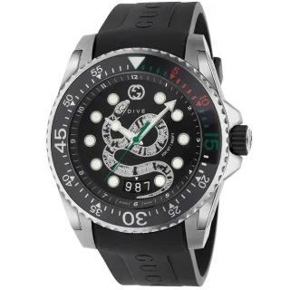 Gucci YA136217 Herrenuhr mit schwarzem Schlangenzifferblatt - 200m wasserdicht