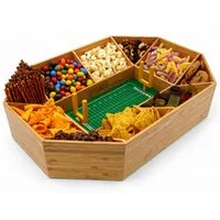 40YARDS Servierschale American Football Snack Stadium aus Bambus Holz + Filz-Spielfeld, Bambus Holz, (12-tlg), Filz-Spielfeld mit Markierungen & 2x Field Goals, Größe: 50 x 36 cm