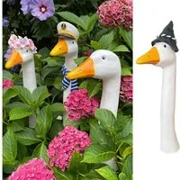 Online-Fuchs Gartenfigur Gänsehals Gartenstecker Gans - lustige Deko Gartenfiguren, Beetstecker, Gänsekopf für außen, 35 bis 38 cm groß