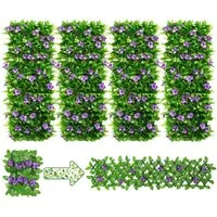 BlingBin Gartenzaun Ausziehbare Künstliche Blumenzaun, Max. 200 cm Efeu-Zaun-Sichtschutz, (4er Set, 4-St., Maße im ungestreckten Zustand: 20 x 40 cm), Erweiterbares Garten-Sichtschutz-Hecke mit Blume für Balkon, Terrasse