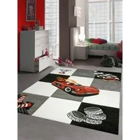 Carpetia Kinderteppich Kinderteppich Jungen Kinderzimmerteppich Auto Rennwagen rot schwarz, rund, Höhe: 13 mm