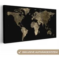 OneMillionCanvasses® Leinwandbild Panorama Weltkarte - Gold - Schwarz - Erde - Luxus, Fotodruck (1 St), Leinwand Bilder für Wohnzimmer Schlafzimmer 60x30 cm