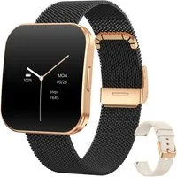 Levowatch TINY Damen Smartwatch, Sprachsteuerung, AMOLED Always-On, dünne 8mm Smartwatch (4.7 cm/1.8 Zoll, Android und iOS) Fitness Tracker Uhr, 3 Armbänder, Menstruationszyklus, wasserdicht, 8mm Metallgehäuse, 4-teilig, Damengröße, Telefon Funktion,