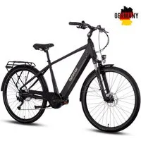 SAXXX E-Bike Cityrad 28 Zoll, 100km, 70Nm Mittelmotor, bis 130kg belastbar, 95% vormontiert, 9 Gang SHIMANO Alivio Schaltwerk, Kettenschaltung, Mittelmotor, 418 Wh, (Aluminium-Diamantrahmen, SR Federgabel, 5 Stufen mit Schiebehilfe), hydr. Bremsen, P