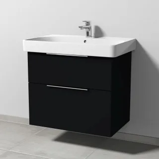 Sanipa 3way Waschtischunterbau zu Geberit Smyle Square Waschtisch mit 2 Auszügen, Schwarz-Matt UF67208