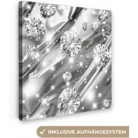 OneMillionCanvasses® Leinwandbild Abstrakt - Diamant - Luxus - Modern - Silber, Fotodruck (1 St), Wandbild, Deko Schlafzimmer Wohnzimmer Flur 20x20 cm