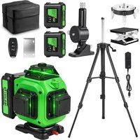 HGLINE Laserwasserwaage 4D 16 Linien Lasernivellier, 360° selbstnivellierend mit Stativ, mit 2×4800mAh Akkus und IP54 Schutz