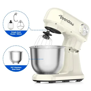 [EU Direct] Teendow SM-B03 Stand Mixer 5Qt Large Mixing Bowl 12-Level Speed Adjustable with Dough Hook Whisk & Beate for