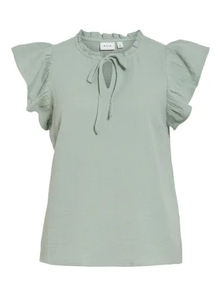 VILA - VILANIA O-NECK S/L FRILL TOP/VOL Blue Surf - Gr. - 34