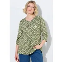 Ulla Popken T-Shirt Shirt Zierfalten A-Linie V-Ausschnitt 3/4-Arm