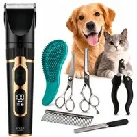 ADLER EUROPE Hundeschermaschine AD 2849 Tierhaarschneider Set Akku Schermaschine für Hunde und Katzen, 0,8-20 mm, LED-Display, Keramik-Titan-Klingen, Wechselkämme Scheren