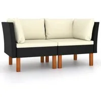 vidaXL Sofaelement Ecksofas 2 Stk. Poly Rattan und Eukalyptus Massivholz (1 St)