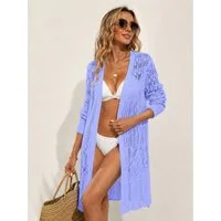 Elegant Love Strickjacke Damen Strandcardigan, Häkel-Strandjacke – Longcardigan in Ajourstrick Beach Kimono, Cover-Up – leichter Lochstrick Überwurf für den Sommer