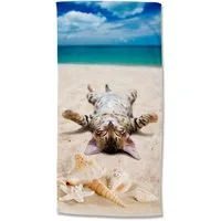 good morning Strandtuch Beachcat, Microfaser (1-St), Mikrofaser, 75x150, Schnelltrocknend, Sommer, Strand, Kind, Katze