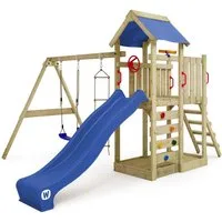 Wickey Spielturm MultiFlyer mit Schaukel & Rutsche und Kletterleiter, 10-Jahre Garantie*, Integrierter Sandkasten, Klettersteine