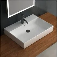 Alpenberger Aufsatzwaschbecken Keramik Waschbecken 60 cm Breit Handwaschbecken (1-tlg., 1-St., Badwaschbecken), Waschtisch als Hängewaschbecken geeignet, mit Überlaufschutz
