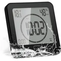 AIMAX Badezimmeruhr Duschuhr mit Saugnapf LCD Display Countdown Timer Für Dusche Küche (Luftfeuchtigkeit Temperatur Wanduhren Funkwanduhr Wecker Wasserdichte)