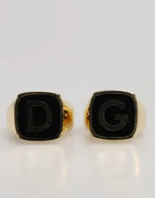Goldfarbene Echtmessing Schwarze Emaille 'DG' Verstellbare Ringe